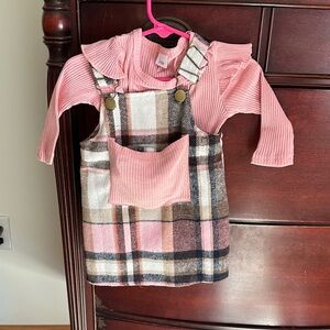 Plaid Pinafore Dress with Pink Top